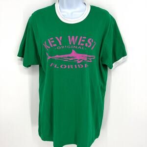 Key West Retro Ringer T Shirt Short Sleeve Green Pink Size M